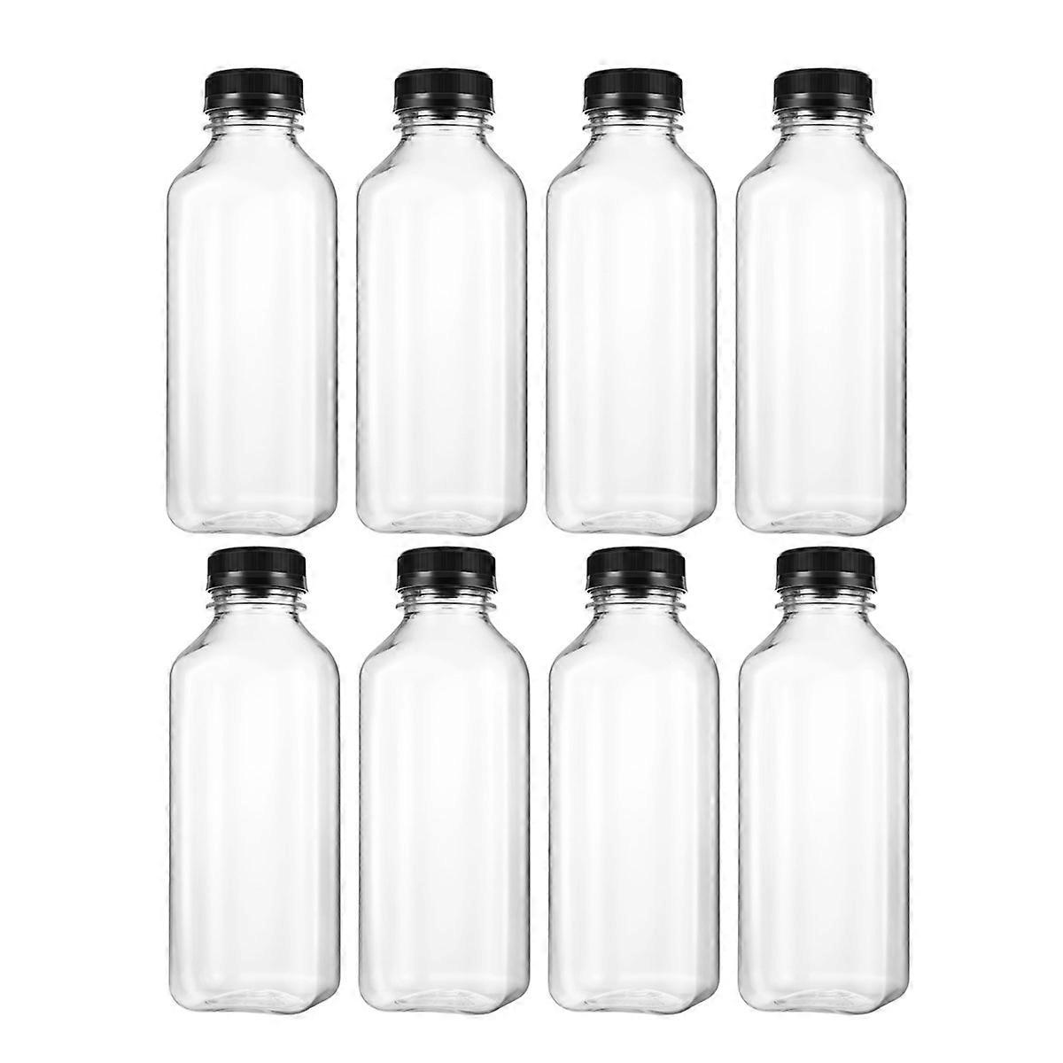 8Pcs PET Plastic Empty Storage Containers Bottles with Lids Caps Beverage Drink Bottle Juice Bottle Jar (Black Caps)