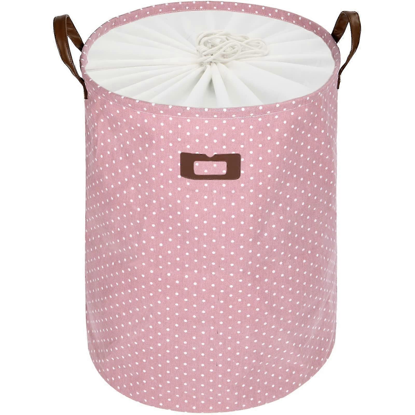 Freestanding Laundry Basket With Lid, Collapsible Extra Large Drawstring Clothes Hamper Storage With Handle (pink)