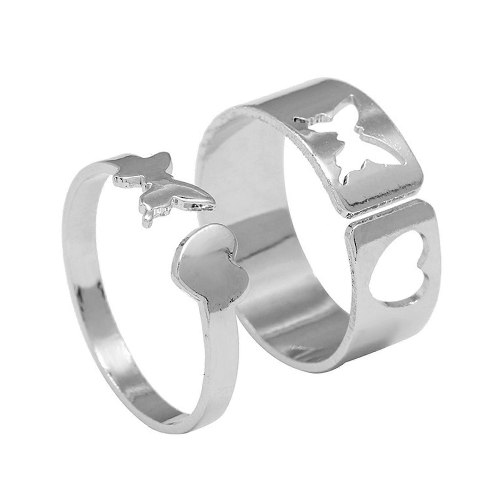 2 Pcs Matching Butterfly Heart Rings Matching Butterfly Heart Rings Unique