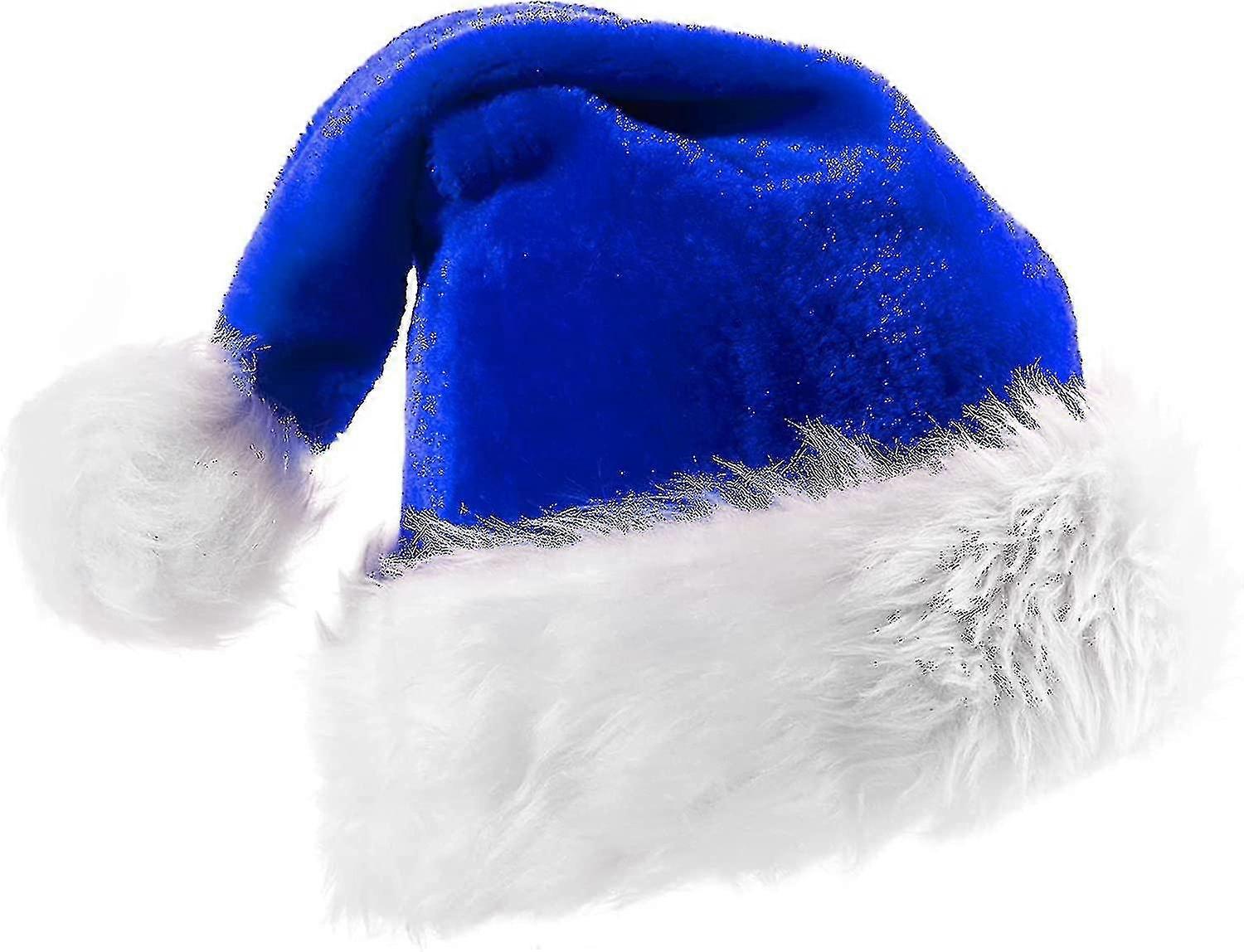 Blue Santa Hat For Adults, Blue Heilwiy Christmas Hat With With Soft Faux Fur And Double Layer Fabric For Heilwiy