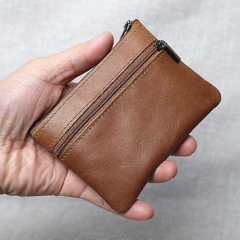 New Retro Leather Coin Purse Unisex First Layer Cowhide Short Section Simple Portable Zipper Small Card Holder