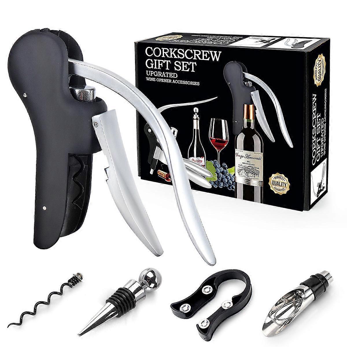 Deluxe Corkscrew, Wine Bottle Opener with Built-in Foil Cutter, Black & Chrome