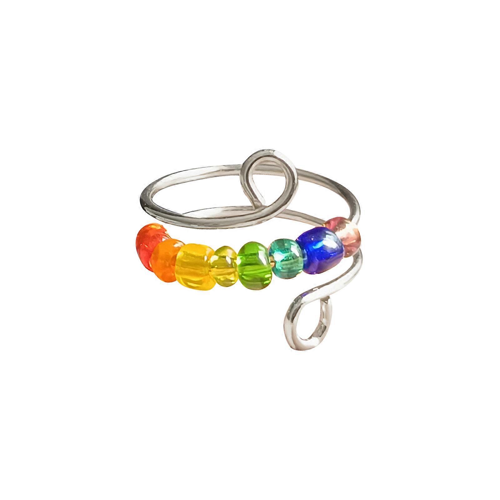 畅销产品 - 彩色可旋转指尖戒指，带复古珠子，适合女士 - 抗压礼物和耐用的创意配件
