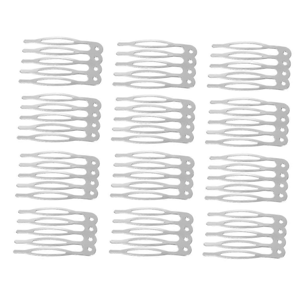 50pcs DIY Hair Combs Simple Tuck Comb Fashion Five Teeth Combs Handmade Hair Accessories for Women Girls Ladies (Silver)