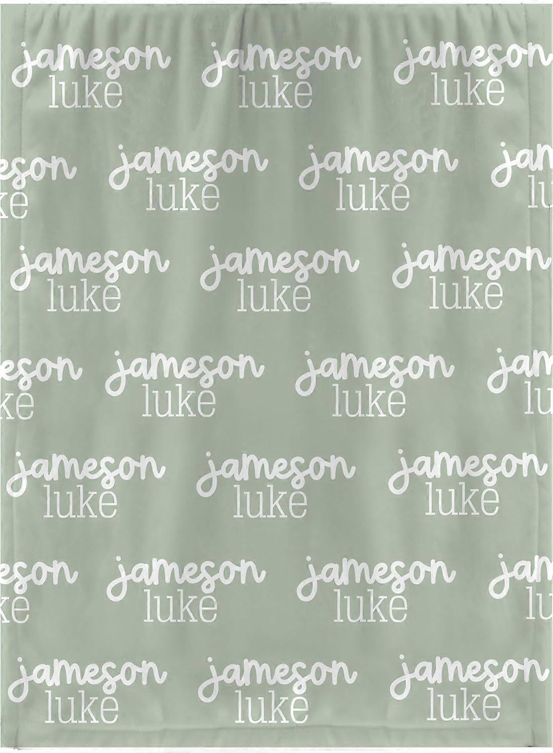 Personalized Repeating Name Baby Blanket- Sage Green