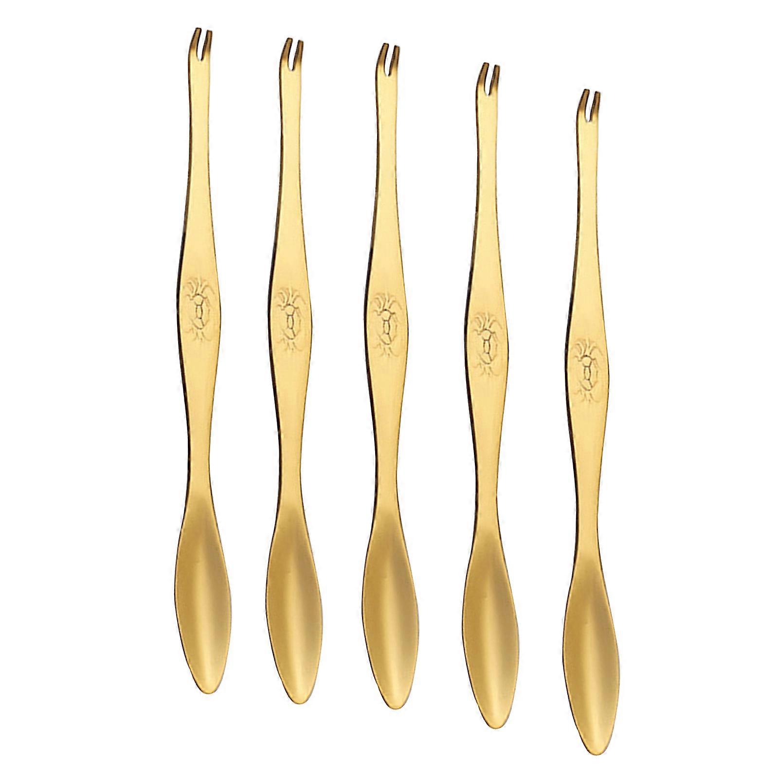 5Pcs/Set Convenient Seafood Tools Spoon Easy Use Stainless Steel Long Handle 2 in 1 Crab Fork Pick for Daily Use