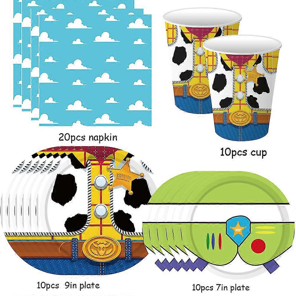 Blue Sky White Clouds Theme Party Supplies  Cartoon Toy Story Disposable Tableware Cup For Kids Boys Birthday Party Decorations