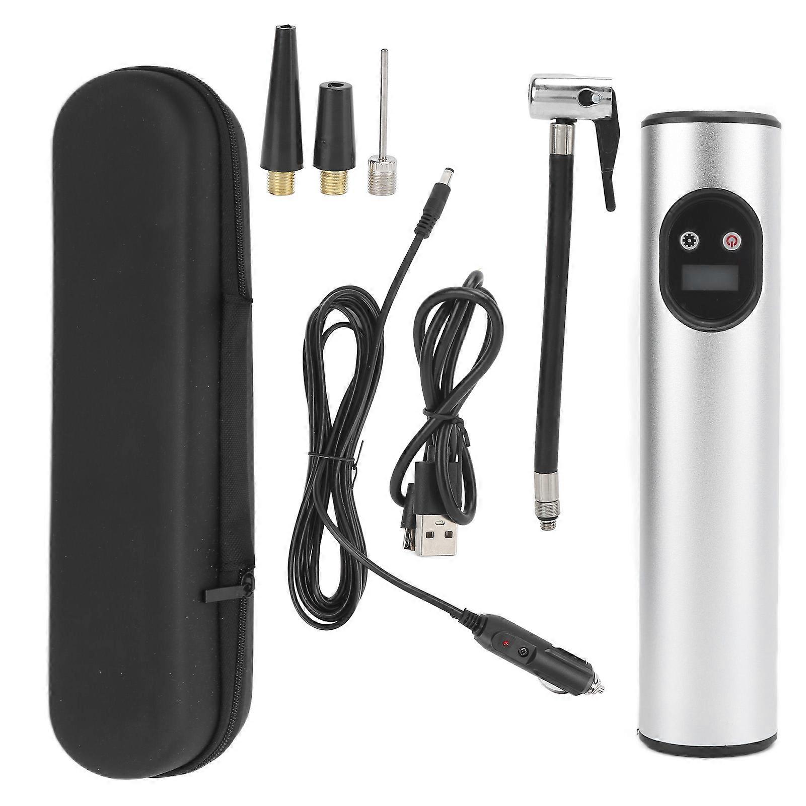 Cordless Air Pump Portable Multifunctional Rechargeable Digital Display Lighting InflatorSilver
