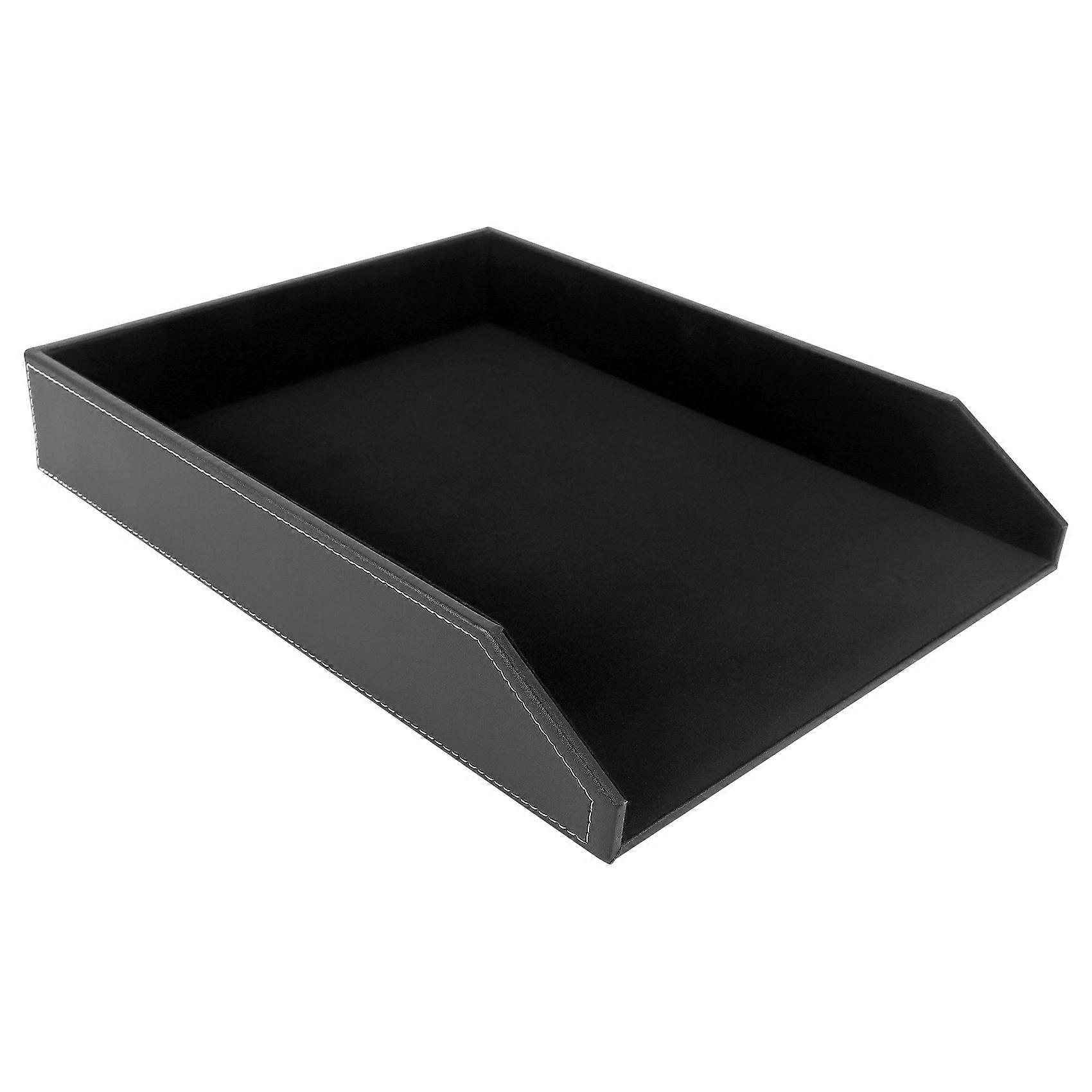PU Leather Collection Letter Tray Desk Stackable Office File (Black)