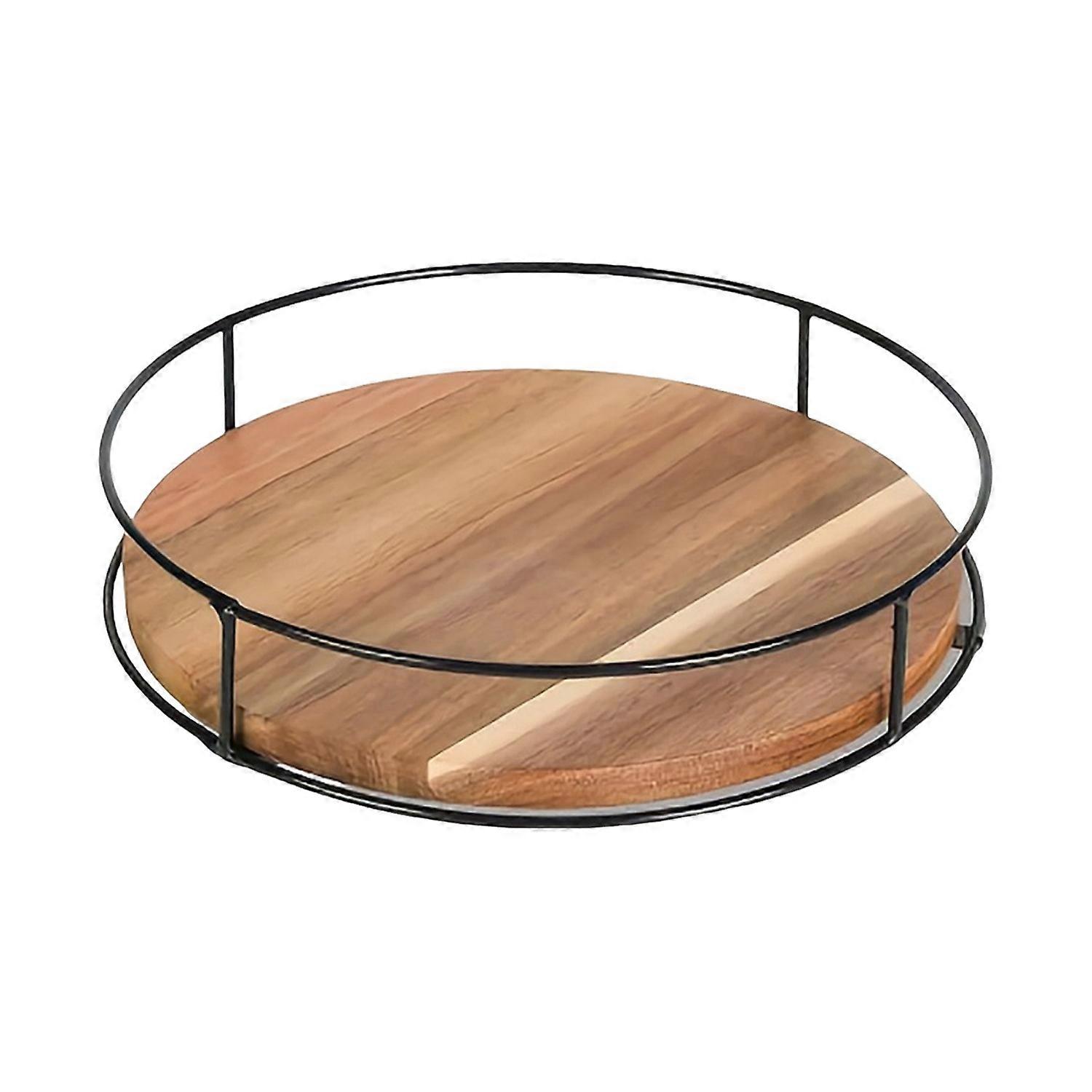 360-Degree Rotating Wooden Tray Smooth Edge Burr Free Non-Slip Design Rustic Style Dining Table