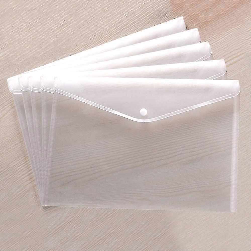 5pcs Clear Document Folders Transparent Filing Envelopes Waterproof Plastic Envelopes File Holder Filing Document Poly Envelope With Snap Button Closu