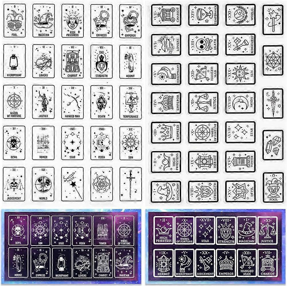 2 Sheets Tarot Card Clear Rubber Stamps Divinatory Boho Witch Reusable Transparent Silicone Stamp Seals for Journaling Card Making Decor DIY Scrapbook