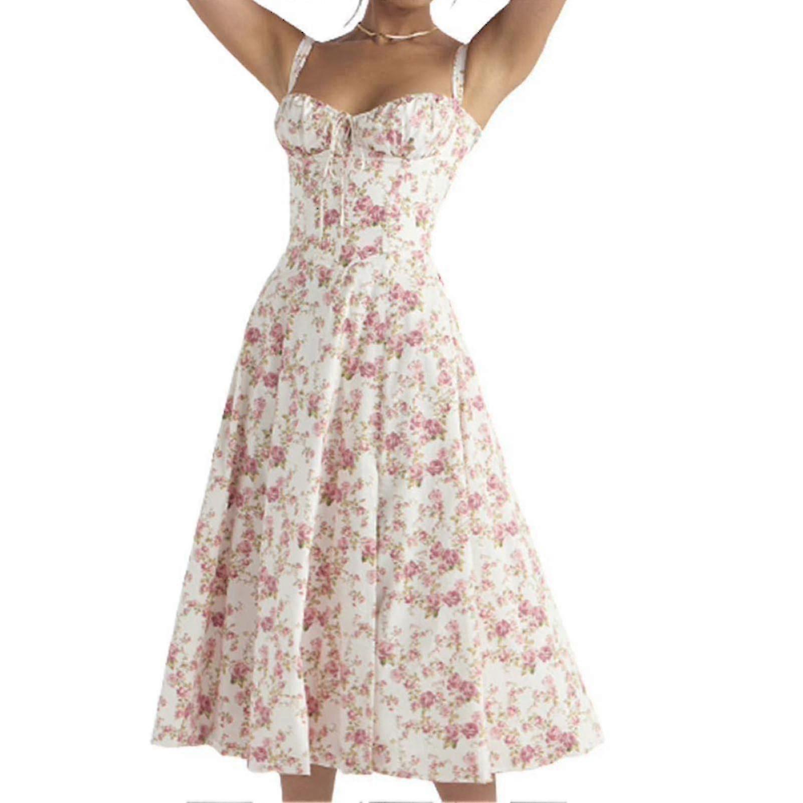 Vestido de verão bustiê com estampa da moda, com cordão e renda, sem mangas, para mulheres