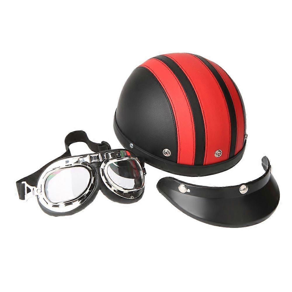 Motorcycle Scooter Open Face Half Leather Helmet with Visor UV Goggles Vintage Style 54~60cm MK5779
