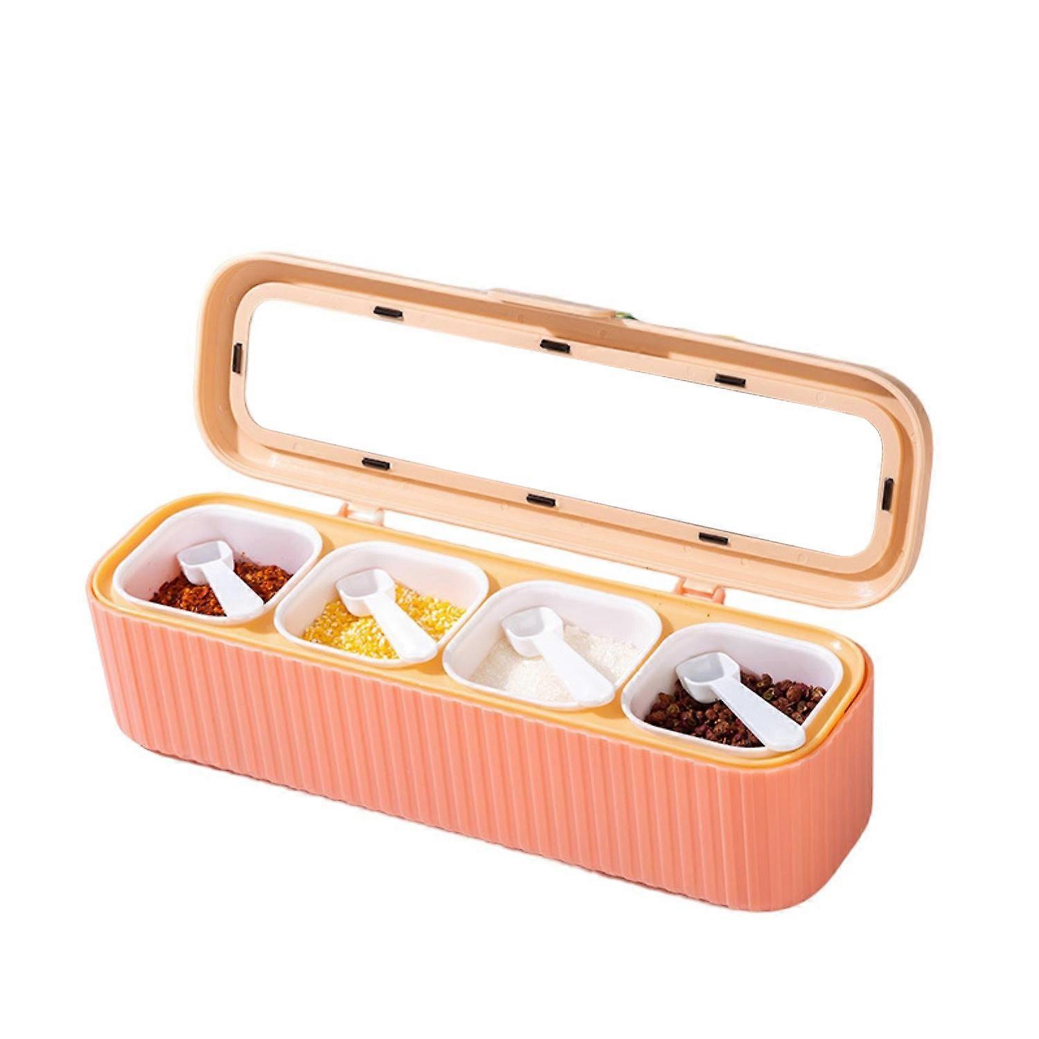 1 Set Seasoning Box Large Capacity Dustproof Food Grade with Lid Non-Slip Base Multipurpose Compact