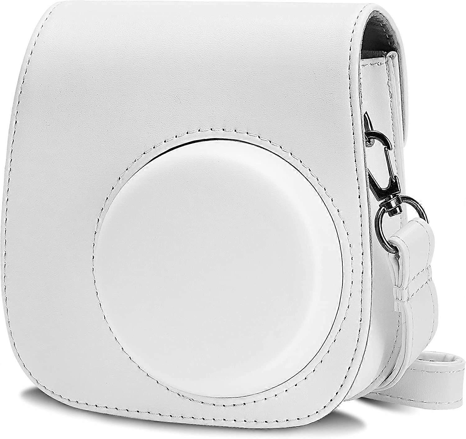Instant Camera Case Compatible with Instax Mini 11,PU Leather Bag with Pocket and Adjustable Shoulder Strap (White)