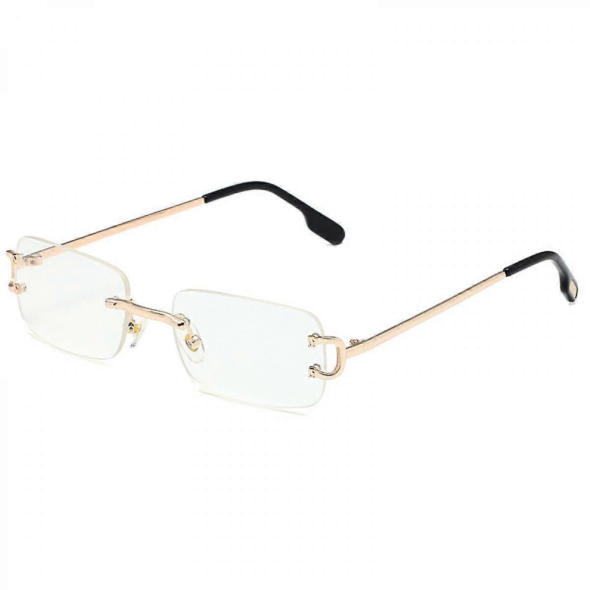 Vintage Rimless Rectangle Sunglasses Tinted Lens Gold Metal  display picture 1
