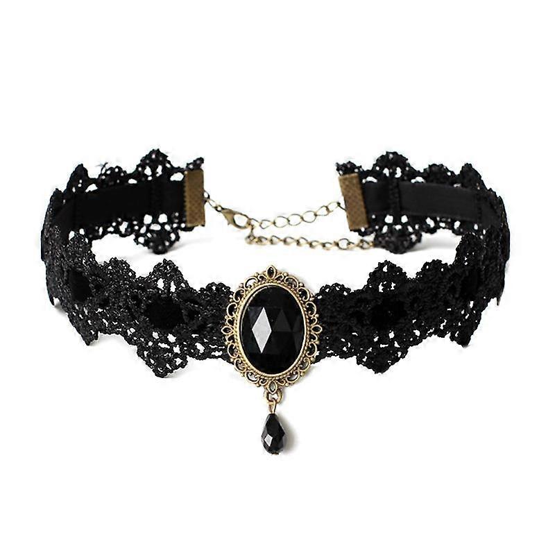 Black Lace Velvet Choker Necklace with Chain Pendant