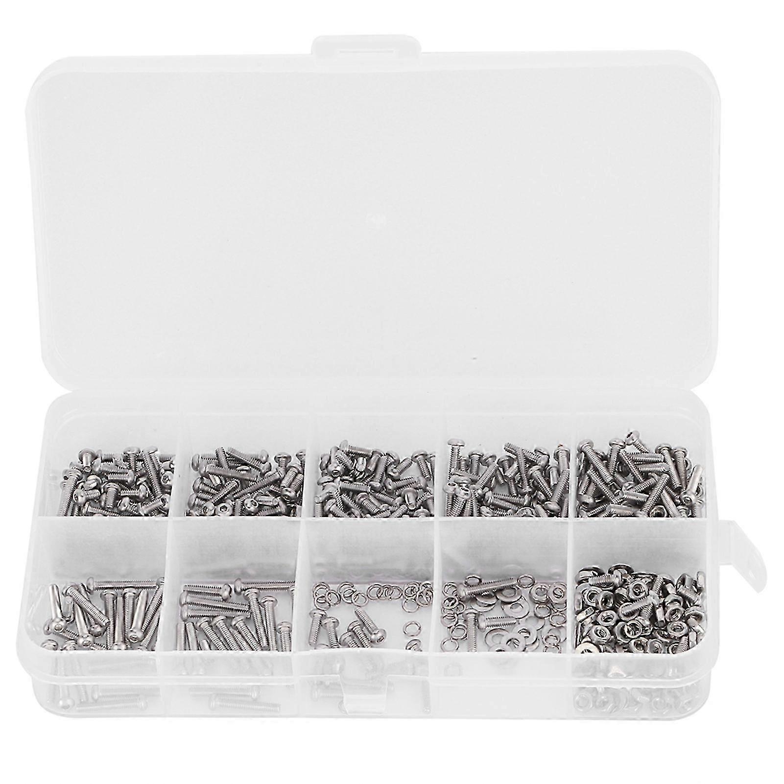 600Pcs Screw Nut Set 304 Stainless Steel Hex Socket Bolt Flat Spring Washer Fasteners