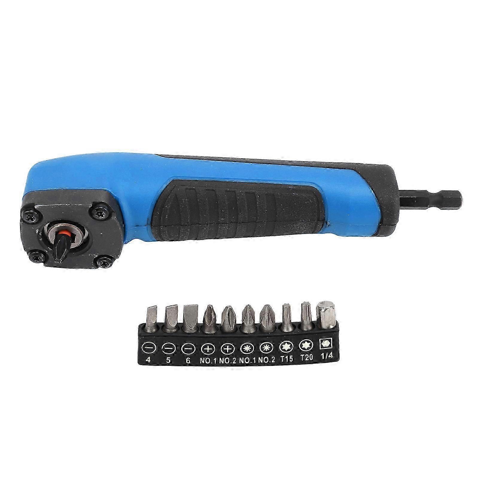 Right Angle Drill Adapter Hex Interface Electric Screwdriver Corner Attachment with Magnetic Bit Set Blue