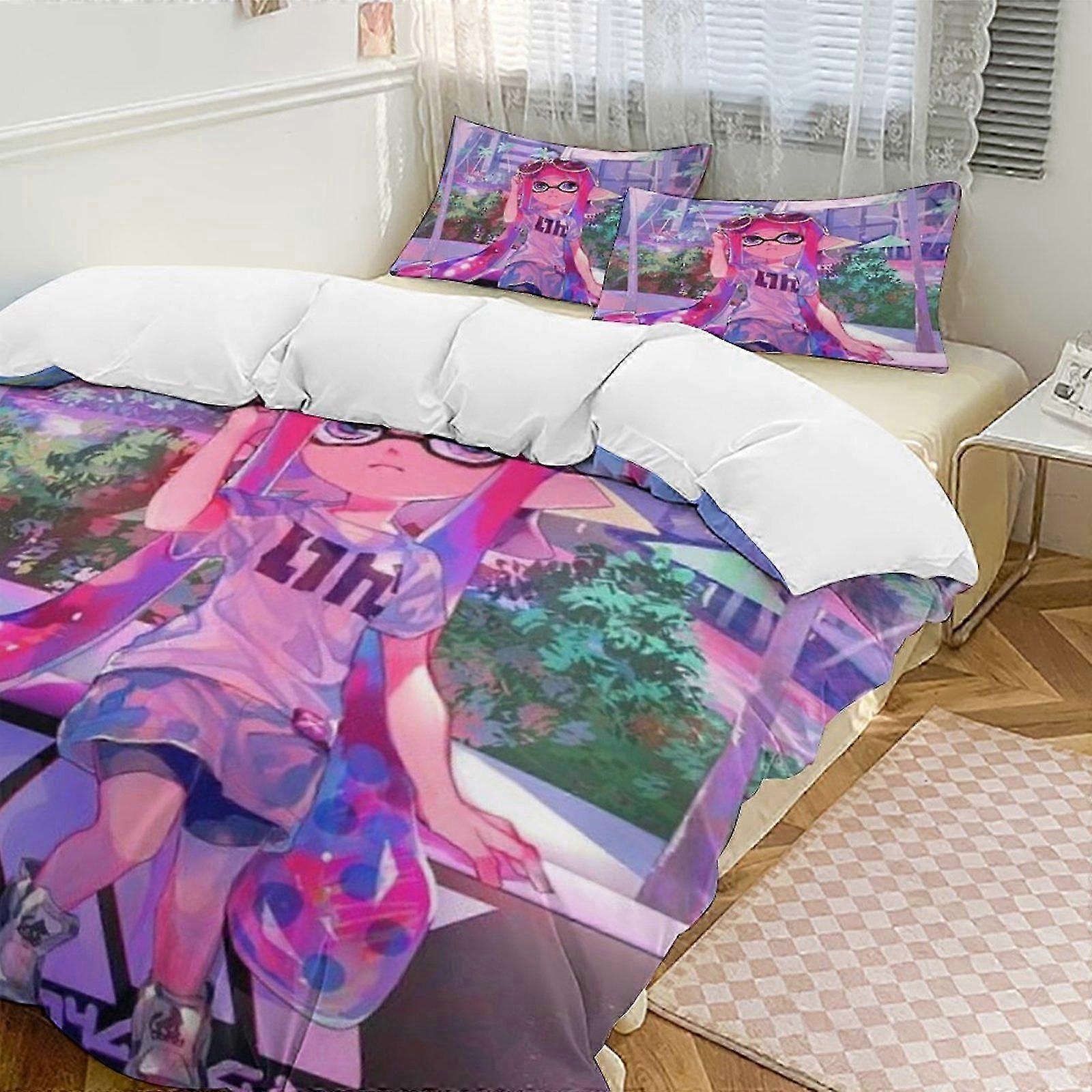 a3365 Lençóis Splatoon Conjunto de Cama Capa de Edredão Tema dos Desenhos Animados Lençóis de Quarto Infantil iip3365