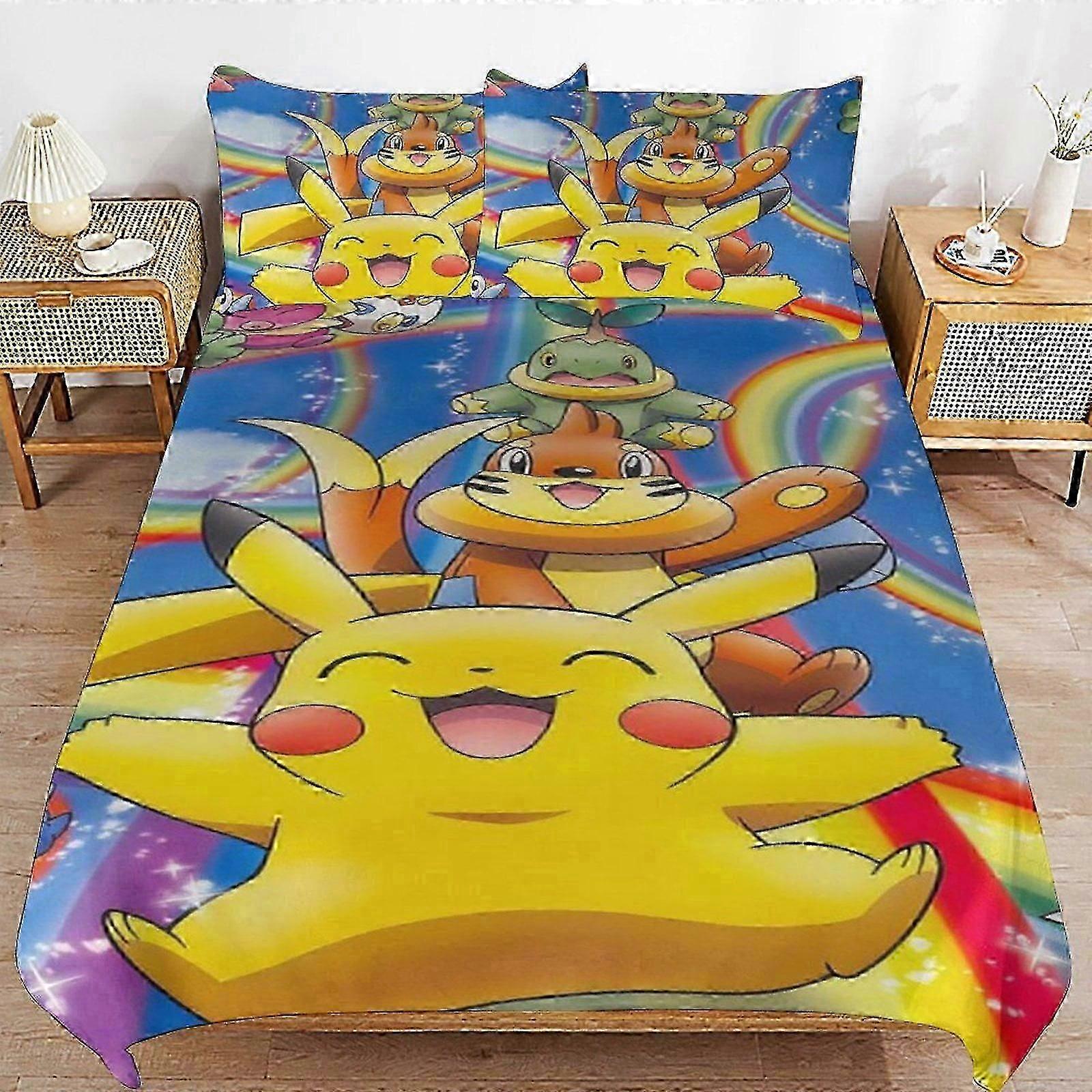 n853 Lenzuola Pi--chu Copripiumino da letto Biancheria da letto in microfibra Se3D Printed Lightweight3 Piece Comforter Se (1 copripiumino e 2 federe) Lenzuola