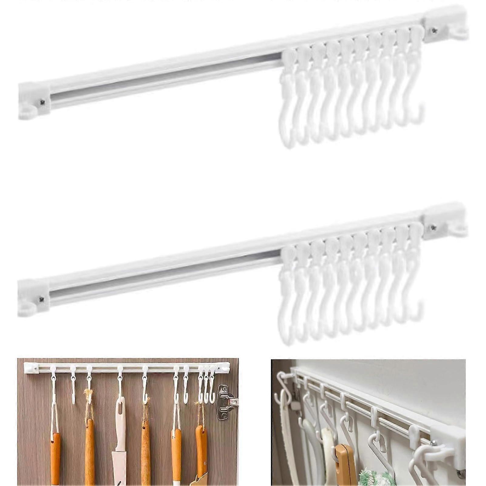 Multifunction Slide Rail Hook 2-Pack Adhesive Wall Hook And Kitchen Shelf Rail Space-Saving