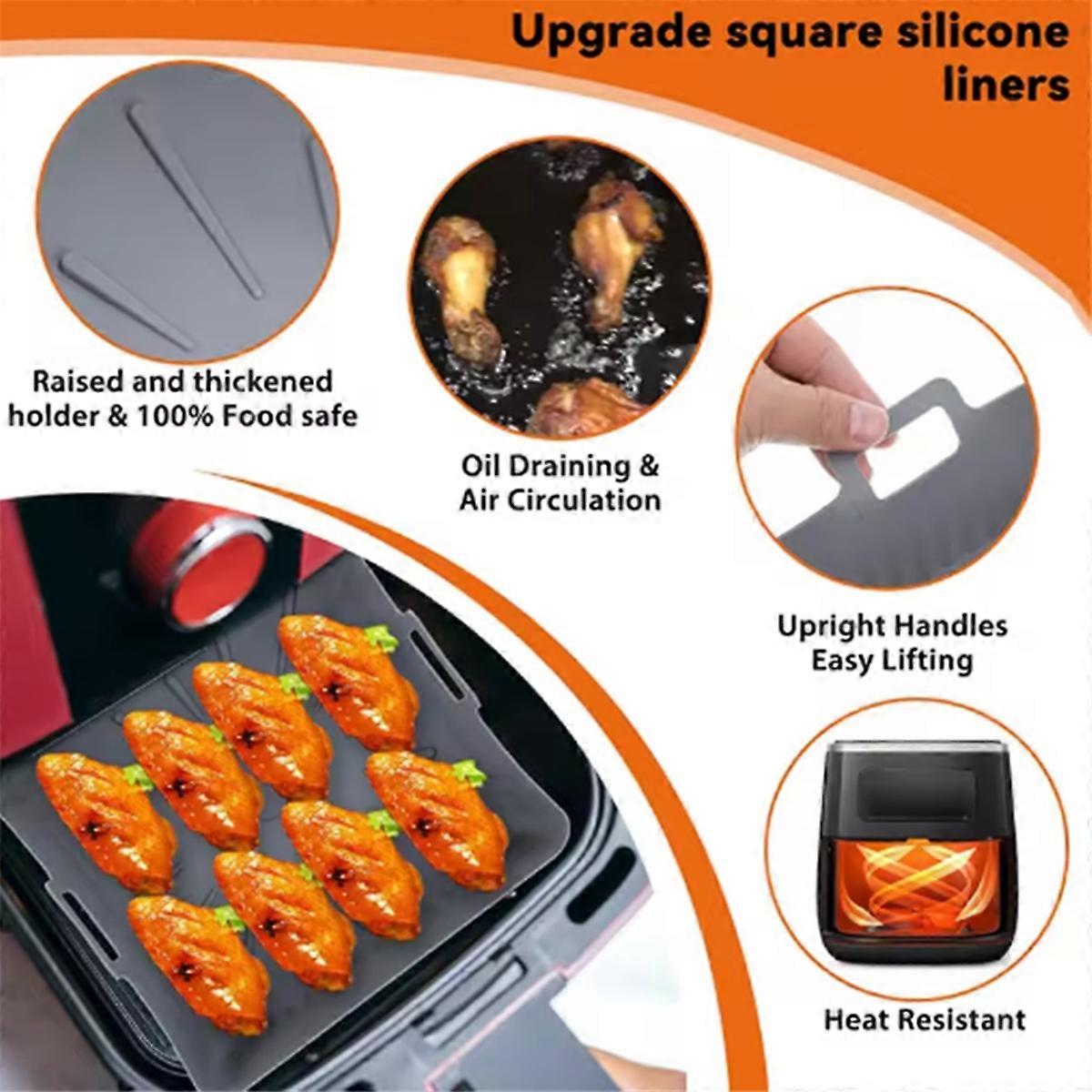 23cm/9In Square Large Silicone Air Fryer Liners Mold for Air Fryer 6-8QT Reusable Airfryer Oven Baking Tray Pot B
