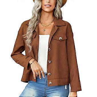 Chaqueta de mujer Manga larga con botones en el dobladillo de empalme Abrigo de pana slim fit con bolsillos falsos para citas de trabajo diario