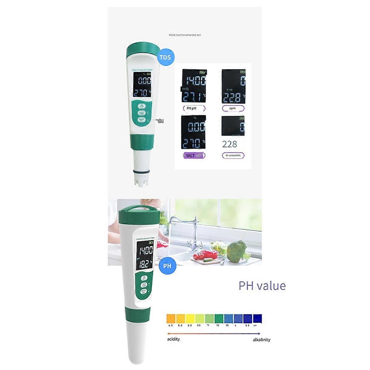 5 in 1 TDS Meter PH Tester PH/TDS/EC/Salt/Temp Tester