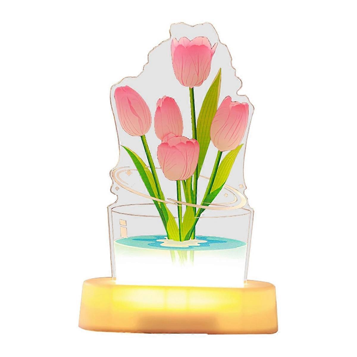 3D Tulip Night Light, USB Charging LED Nightlight Tulip Flower Table Lamp Bedside Table Lamp for Roo