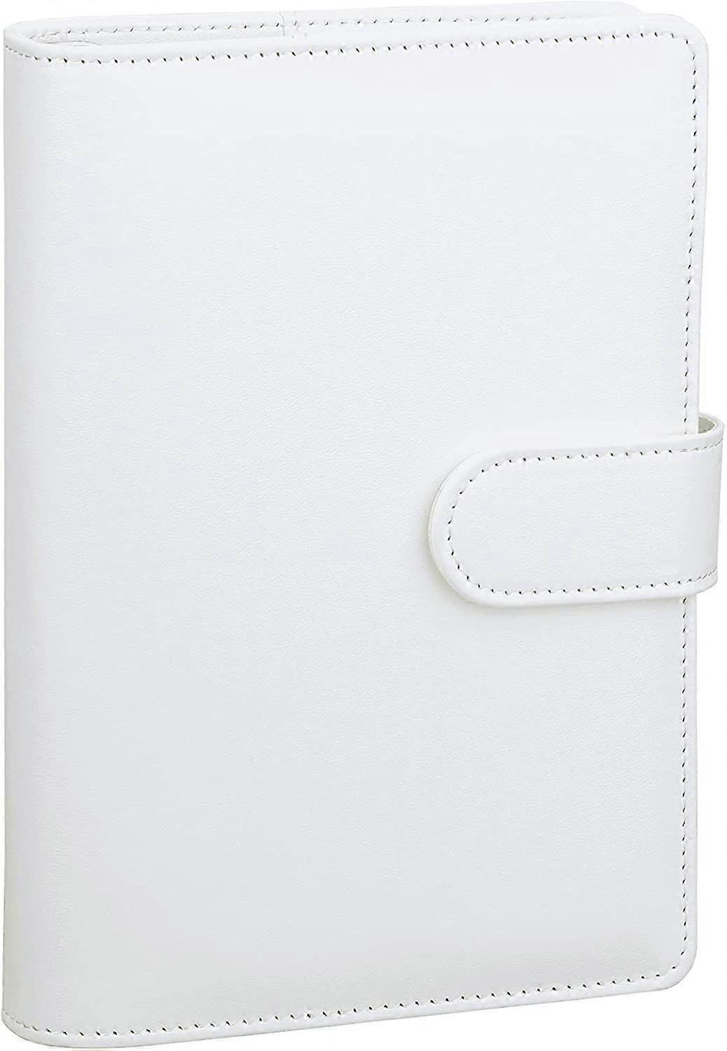 A6 PU Leather Budget Binder Refillable 6 Ring Notebook Binder with Magnetic Buckle, White