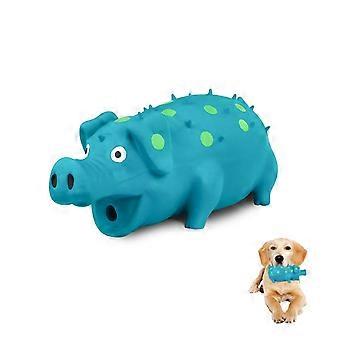 Natural Latex Dog Squeaky Toy Pig Shape Cleaning Teeth Chew Toy Mini Puppy Chew Toy Relieve Stress Reduce Boredom (Blue)