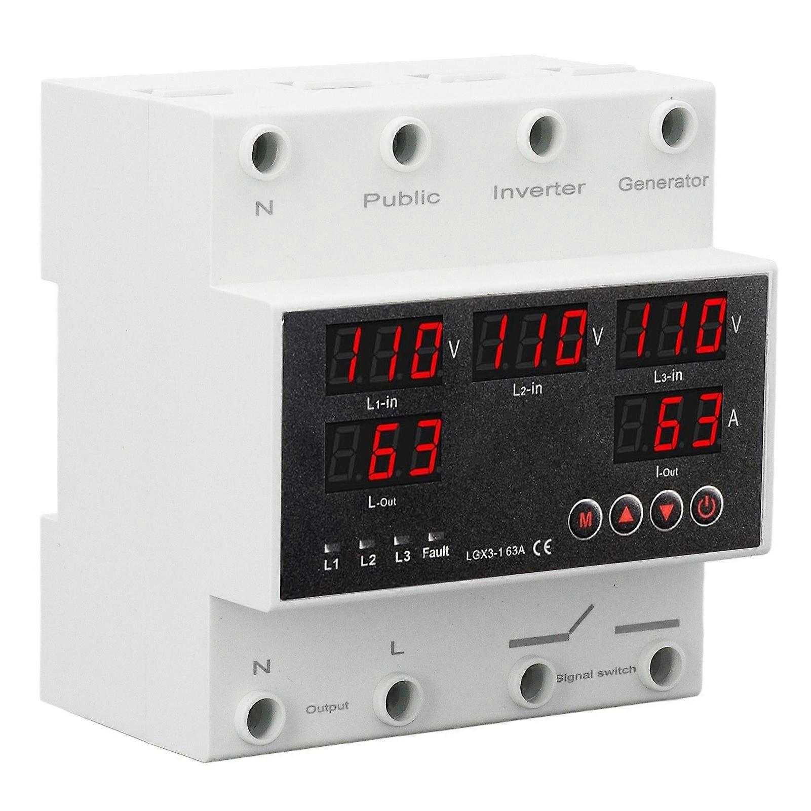 3 Phase 4 Wire Automatic Transfer 63A Changeover Switch Voltage Protector with LED Display Generator and Inverter
