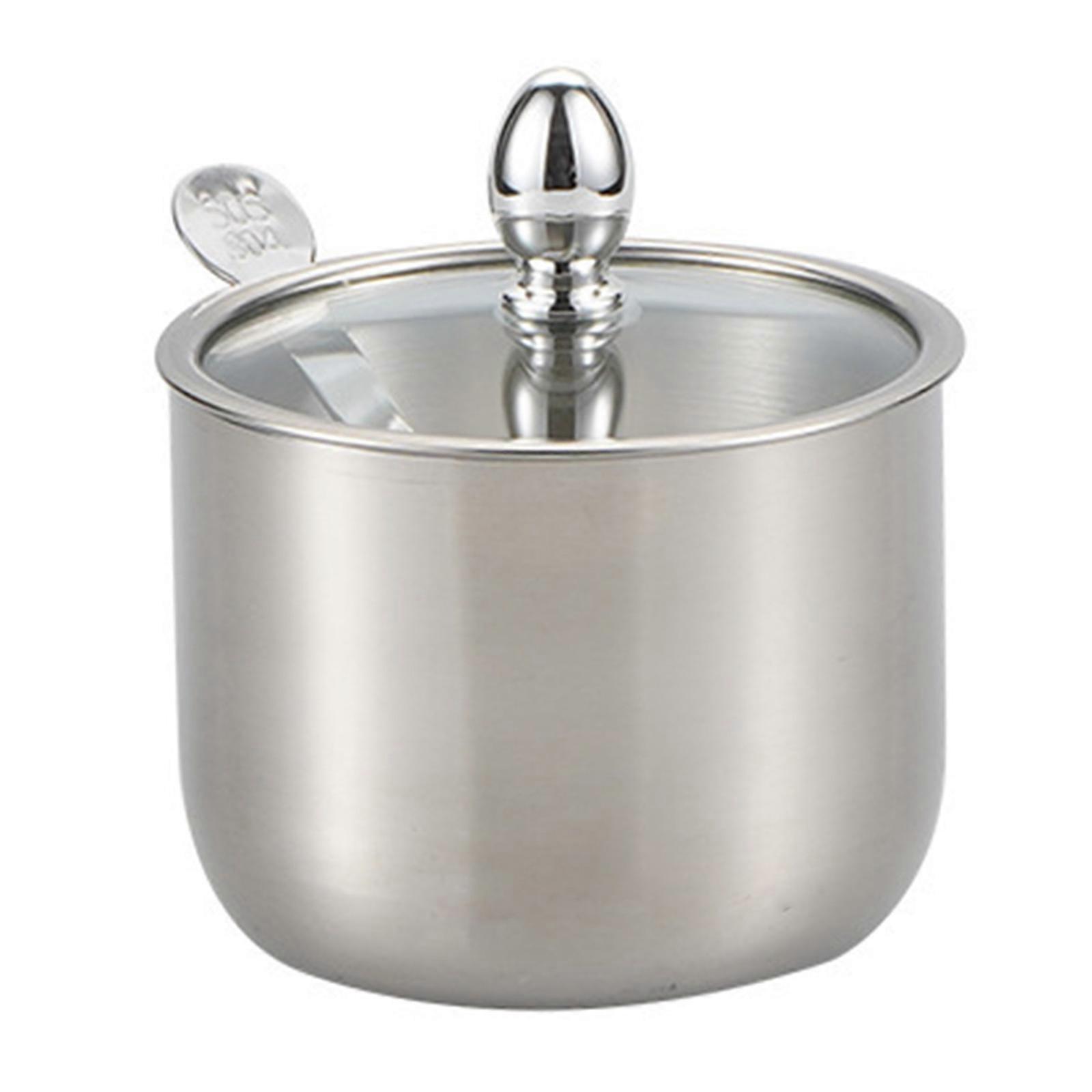 Pote de condimento prático para doces de sal Tigelas de açúcar modernas de ouro/prata 304 de aço inoxidável com colher para uso em cozinhas
