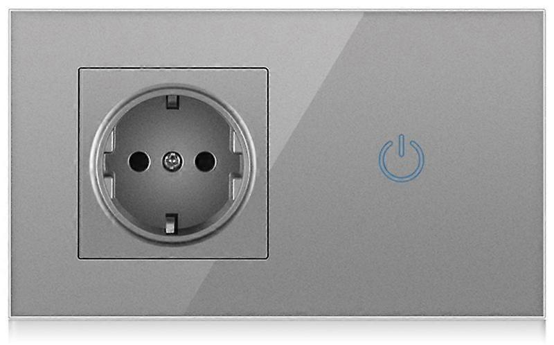 EU Smart Touch Switch For LED Light +16A Germany Socket Outlet With Grey Crystal Glass Panel