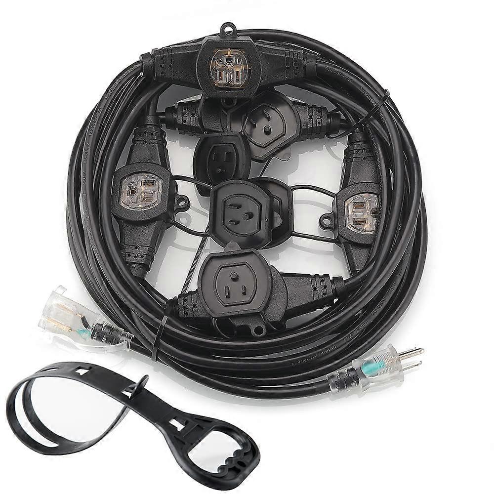 25FT 12 Gauge Cable Indoor/Outdoor Extension Evenly-Spaced Cord,Multiple Plug Six Outlet,ETL Listed