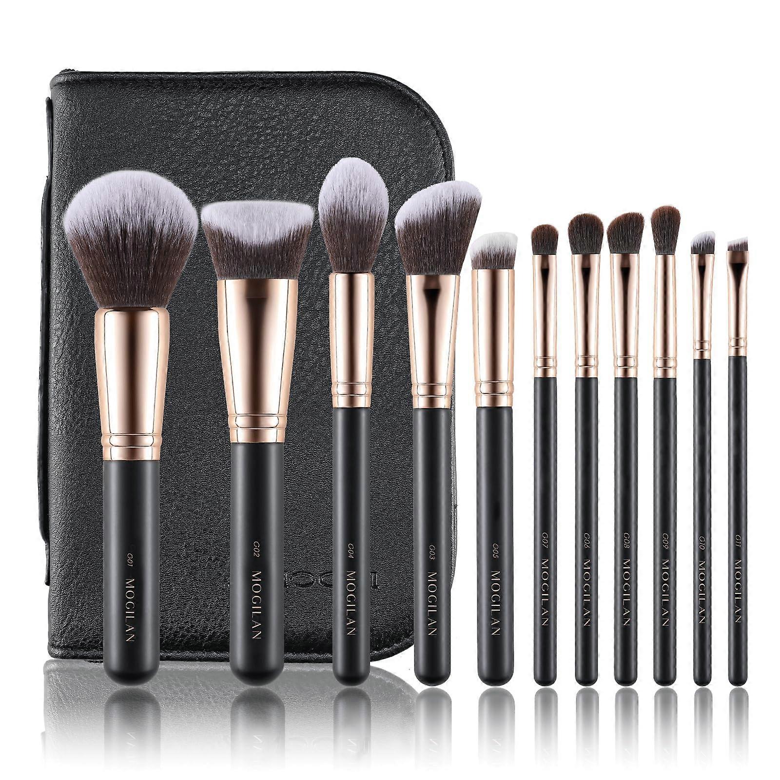 Makeup Brush Set Professional 11 Pcs Soft Synthetic Foundation Eyeshadow Contour Concealer Blending Buffing Brushes with Travel Case
