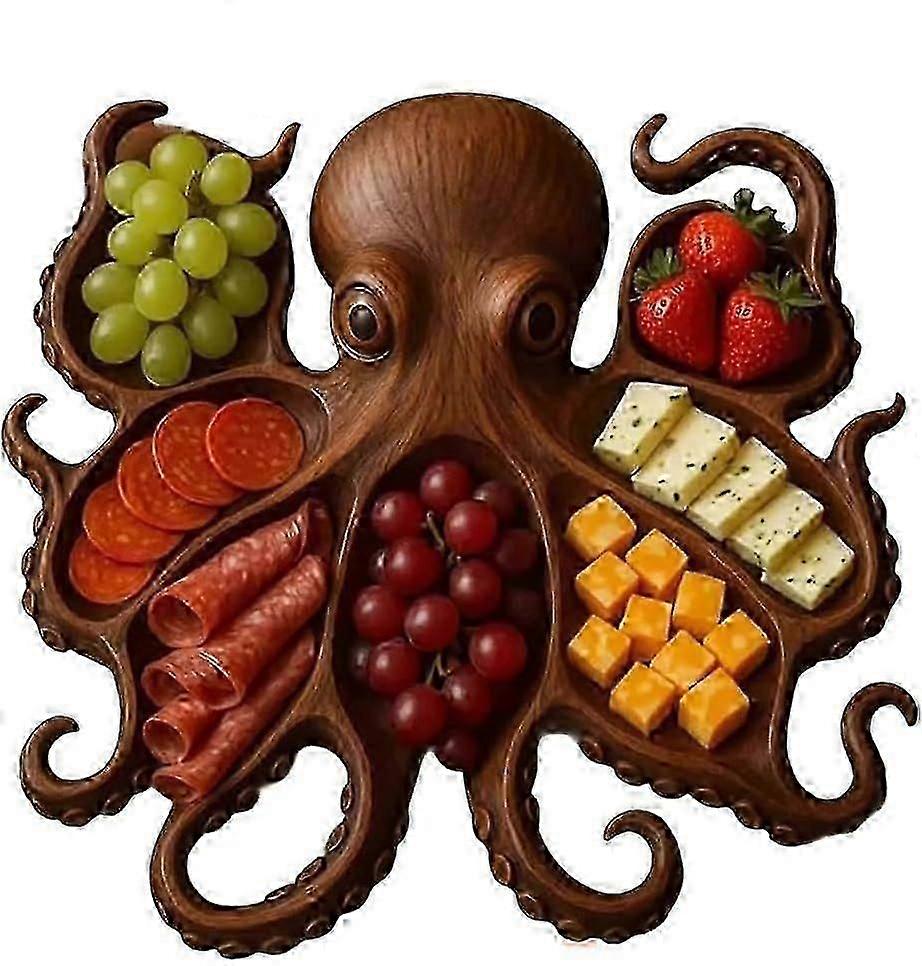 Octopus Charcuterie Platter, Ocean Themed Cheese Bread Board, Novelty Unique Wood Serving Tray Board for Cheese Meats Fruit