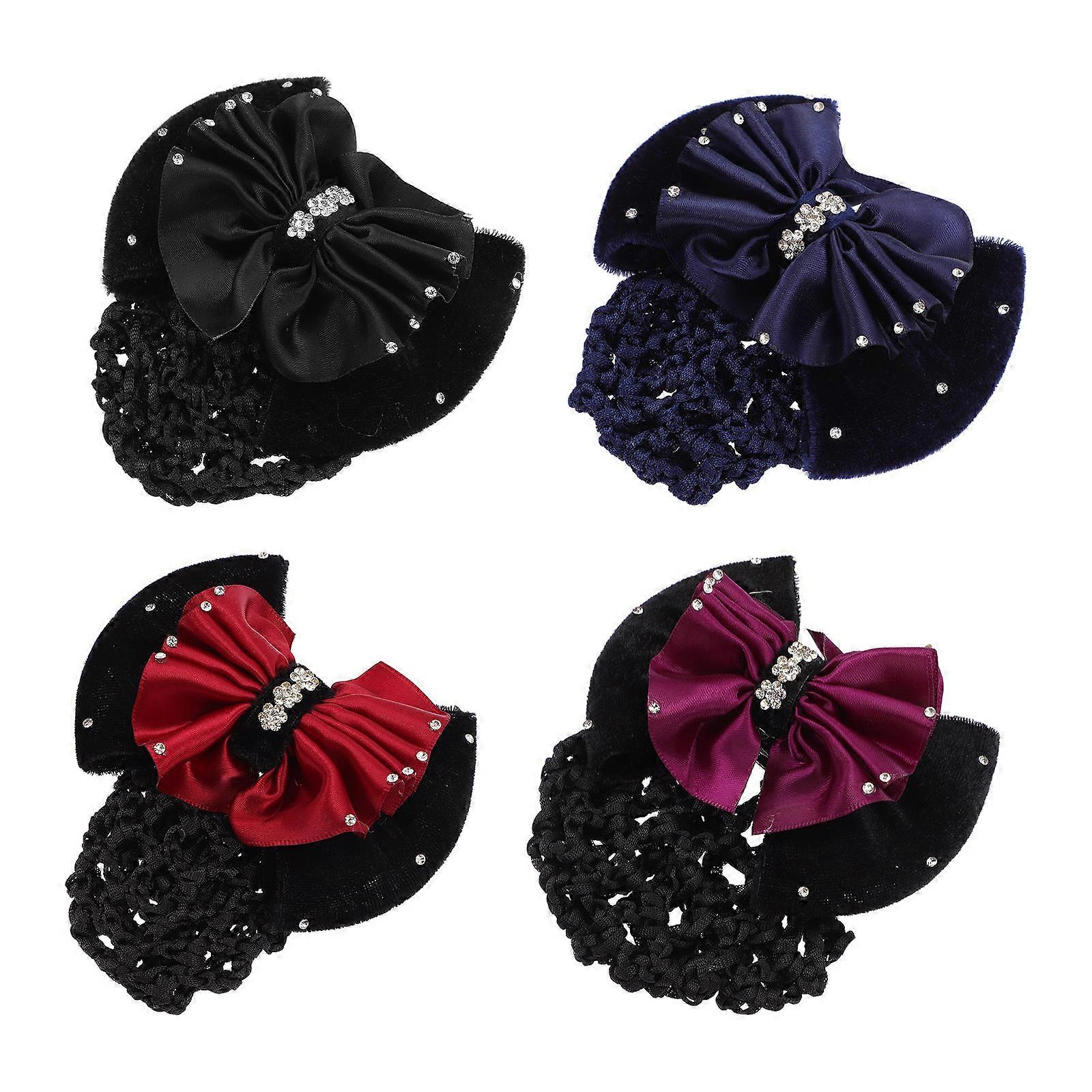 4pcs Women's Hairnets for Bow Buns – Durable Elastic Mesh Hair Snoods for Office, Ceremonies & Daily Use – Classy Hair Accessories in Black, Navy &