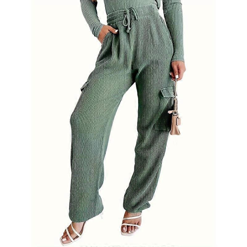 Women's Plus Size Loose Fit Elastic Waist Work Pants Corduroy Drawstring Casual Pants