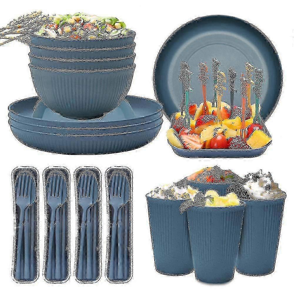 Unbreakable Camping Dinnerware Set - Plastic Plates & Bowls for Picnics