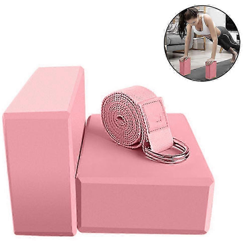 Set of 2 Yoga Blocks - EVA Foam Pair with Strap - Stretching Blocks Ideal for Yoga Practice and Fitness Activities