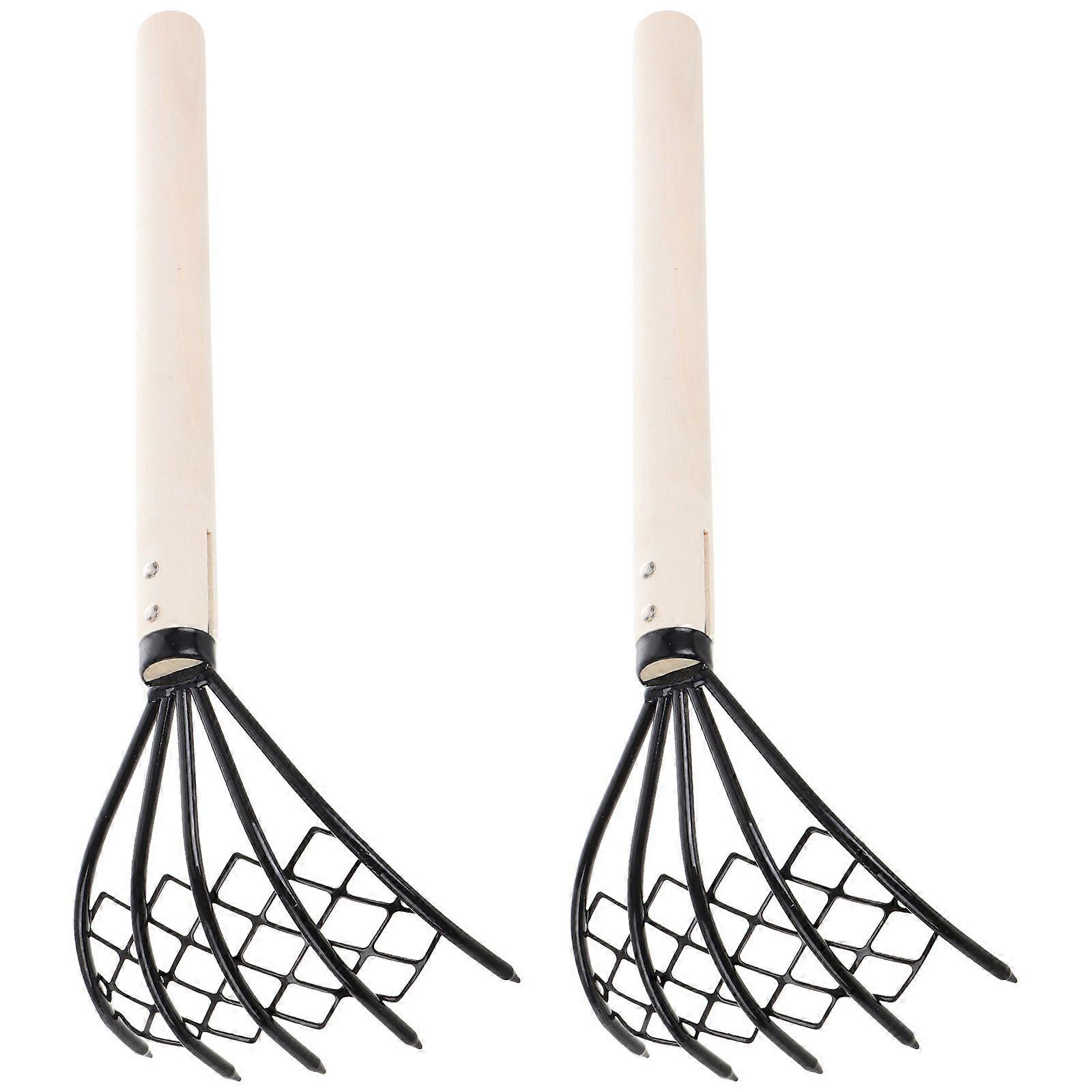 2pcs Hand Claw Rake 5-tine Claw Rake Useful Beach Shell Rake with Mesh Net Loosening Tool