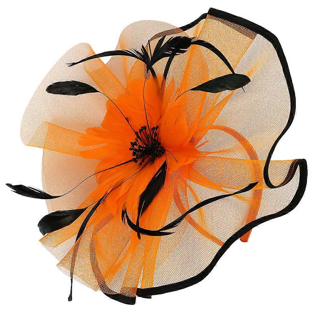 Women Fascinators Hat Banquet Headdress Exaggerated Orange Gauze Attention-Grabbing 1Set
