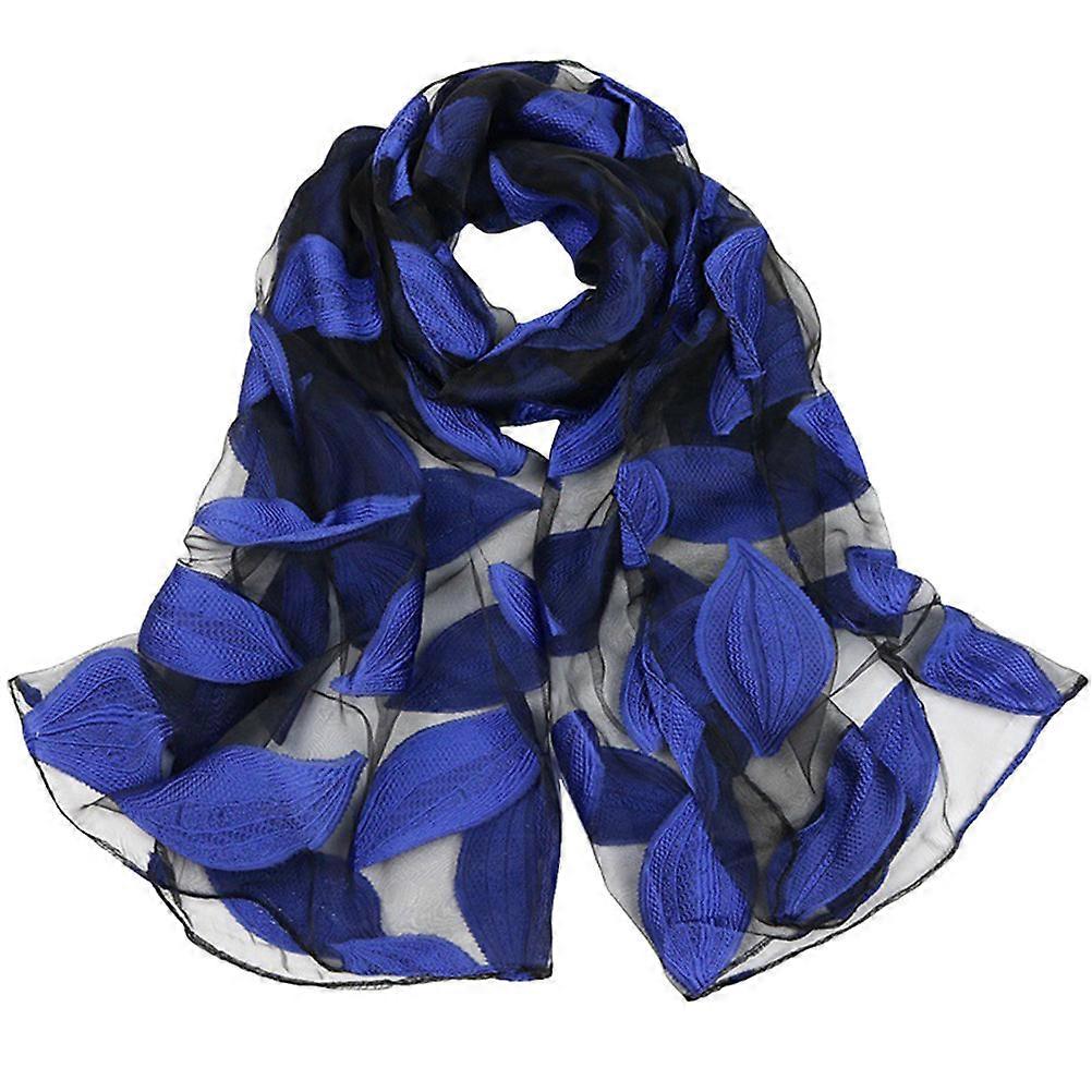 Leaves Printing Shawls Solid Color Scarf Sun Block Towel Summer Outdoor Activities Blue 180x70x0.5cm Decoration 1Set