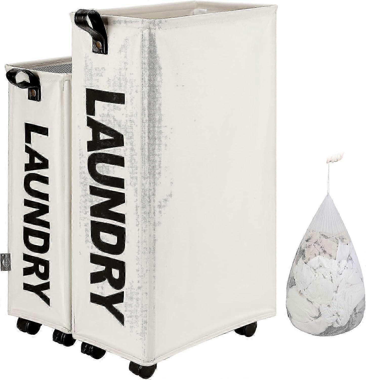 Laundry Baskets with Wheels - Collapsible Large Capacity (Beige L)