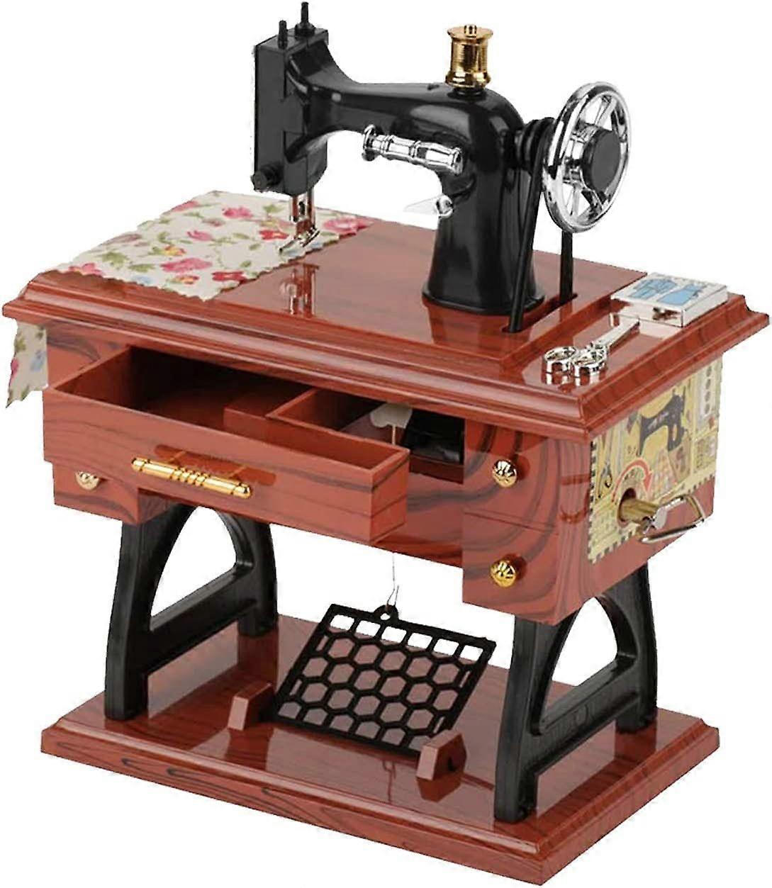 Mini Sewing Machine Music Box Vintage Retro Classical Treadle Sewing Machine Table Desk Mechanical Clockwork Music Box for Home Decor