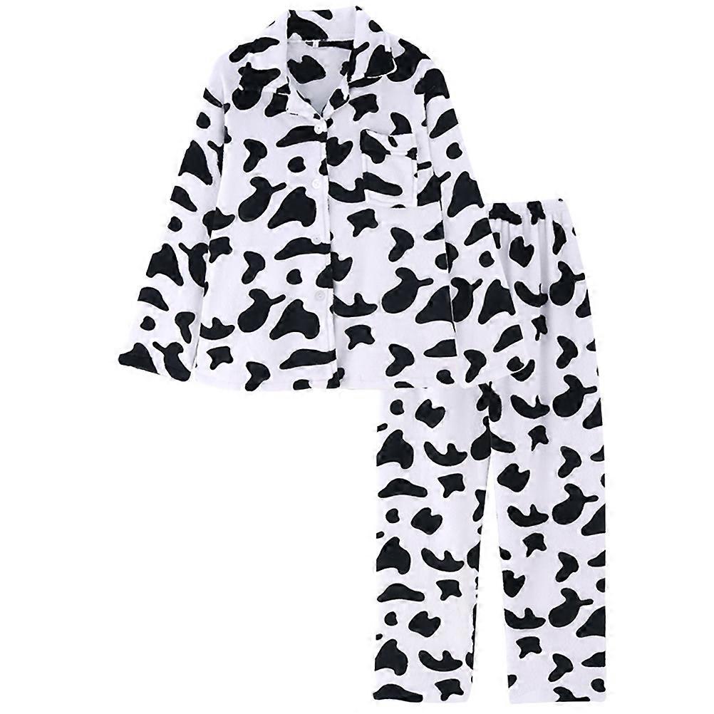Cow Print Pajamas Women Long Sleeve Sleepwear Home Use Polyester Breathable 1Set