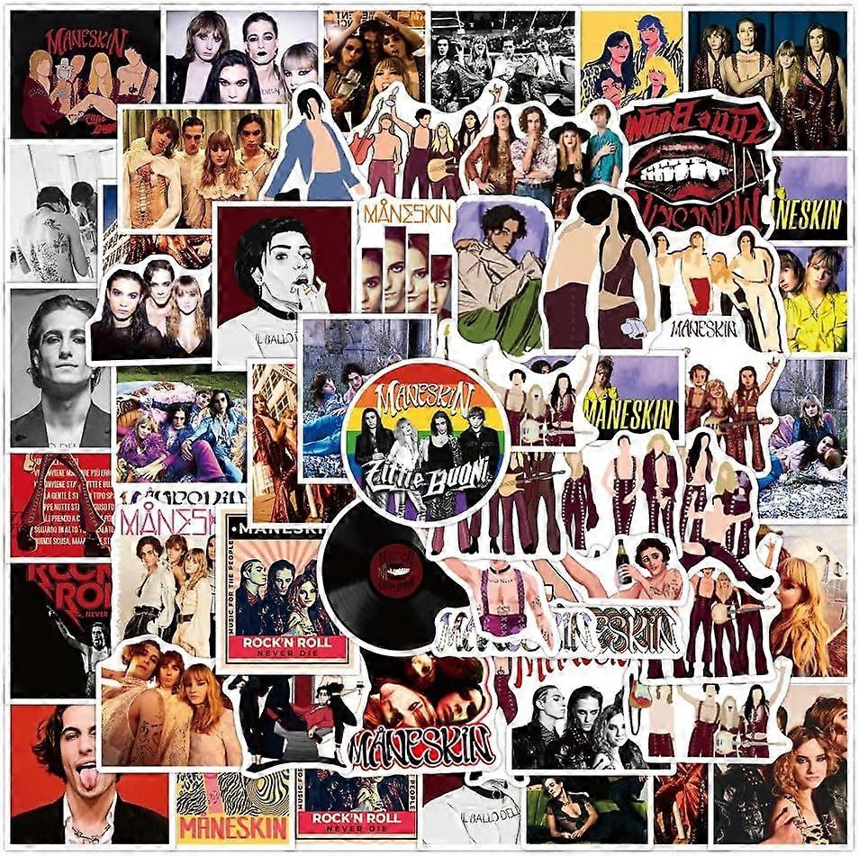 50個クールロックバンドマネスキンステッカースケートボードギターラップトップオートバイ荷物電話自転車落書きデカールステッカーおもちゃ